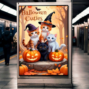 Chats d'Halloween avec affiche murale Citrouille