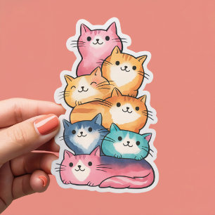 Chats empilés Art aquarelle Autocollant mignon