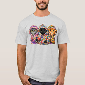Chats en capuches de courte quilt recyclée TShirt