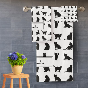 Chats en Silhouette noire Motif avec prénom