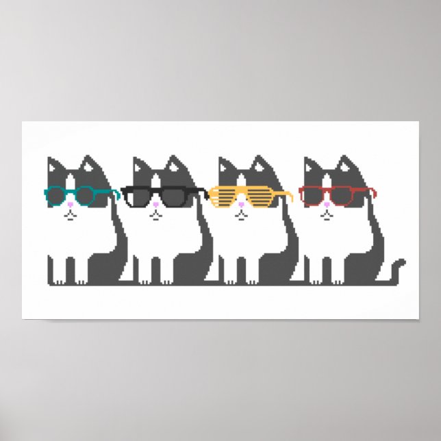 Chats en verre Ligne Pixel Poster d'art (Devant)