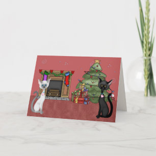 Chats et carte de voeux mignons de vacances