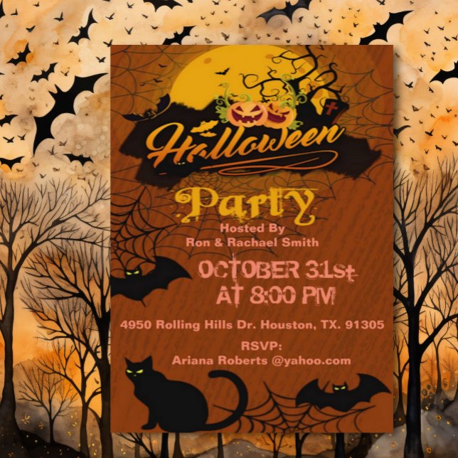 Chats Et Chats Adultes Invitation Halloween (Créateur téléchargé)