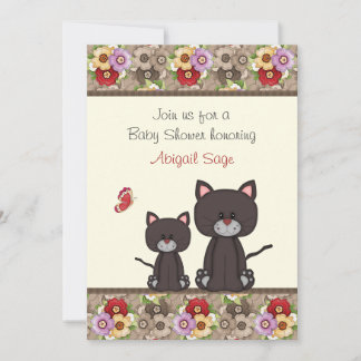 Chats et fleurs Baby shower Invitation pour filles