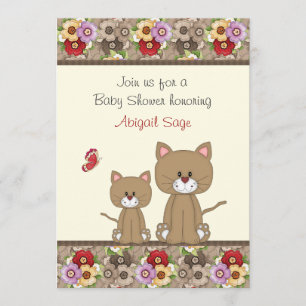 Chats et fleurs Baby shower Invitation pour filles