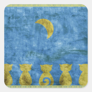 Chats et Lune - Autocollant carré