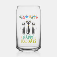 Chats et ornements noirs Retro Mi-Siècle Noël