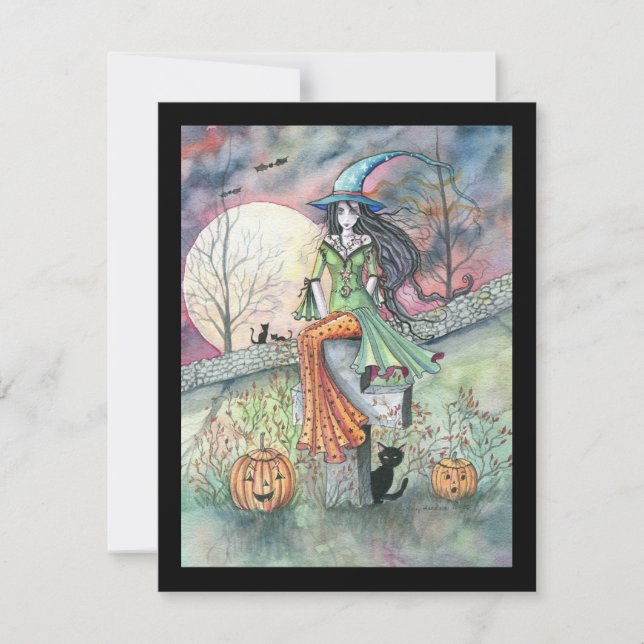 Chats et sorcières Invitations à la fête d'Hallowe (Devant)