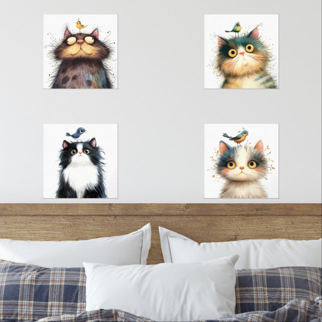 Chats Frazzled Avec Imprimantes Murales D'Aquarell (Chambre à coucher)