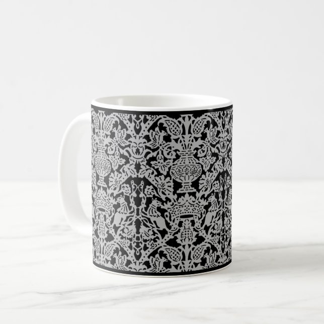 Chats gris et couronnes Mug de café damassé (Devant gauche)