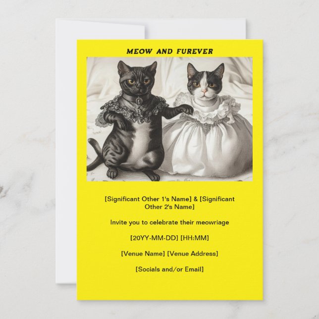 Chats Jaunes Mariage Meow Et Furever Invitation (Devant)
