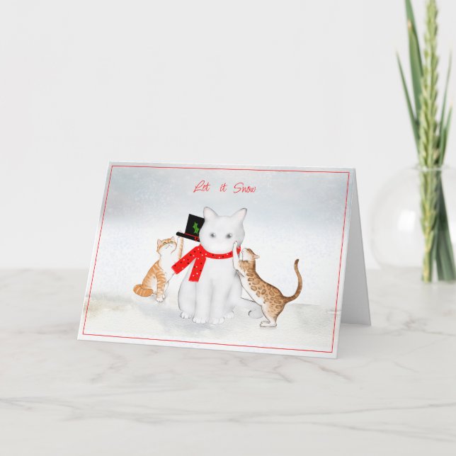 Chats jouant dans la carte de Noël de neige (Devant)