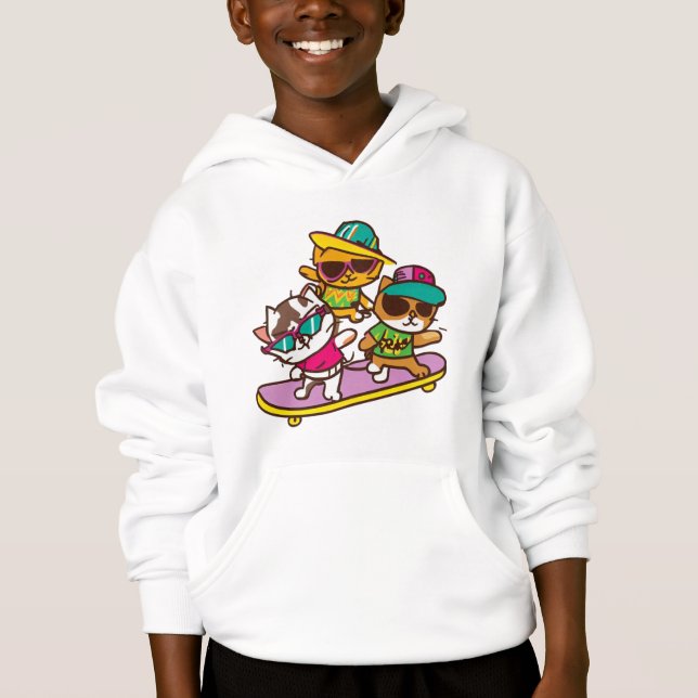 Chats Jouer Skateboard porter des lunettes Hip hop (Devant)