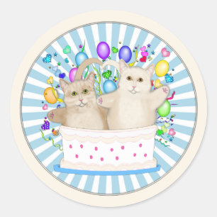 Chats Joyeux Sticker Classic Round Anniversaire