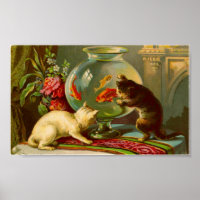 Chats Love Fish Poster vintage