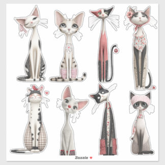 Chats maigres fantaisistes autocollants vinyle