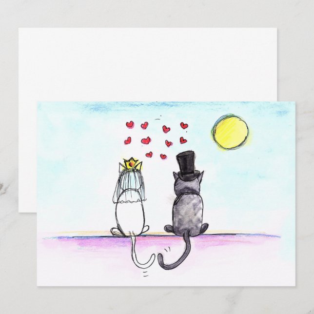 Chats Mariage mariée et Faire-part de mariage de c (Devant / Derrière)