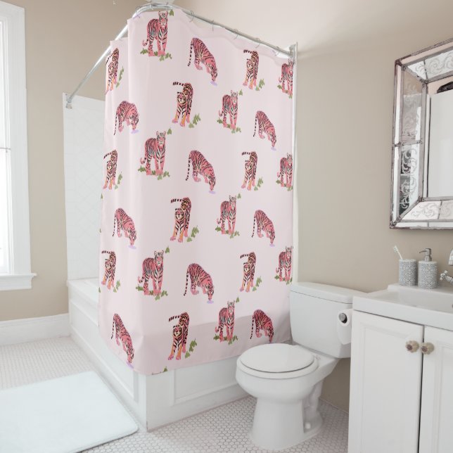 Chats Meow Tiger Rose Douche rideau (En situation)