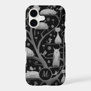 Chats mignons dans l'arbre Gris Art Monogramme