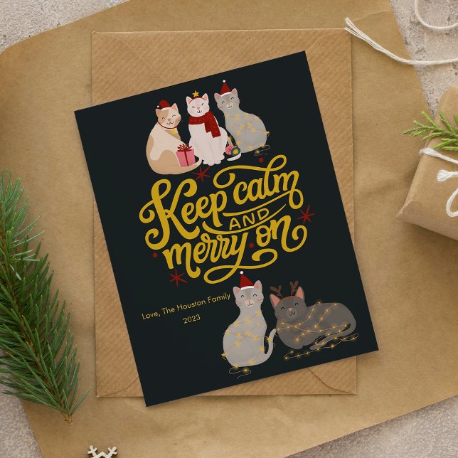 Chats mignons Joyeux sur la carte de vacances de N (Créateur téléchargé)