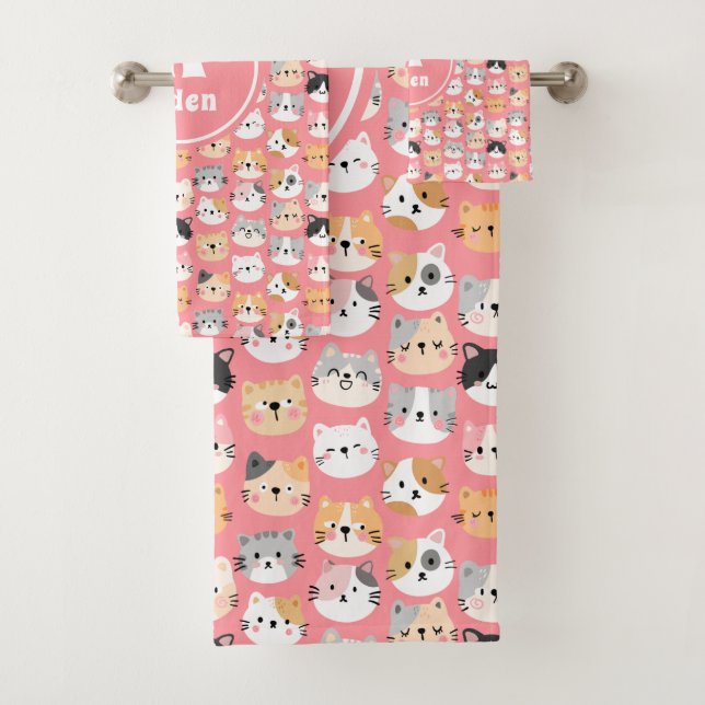 Chats mignons roses Nom du monogramme (En situation)