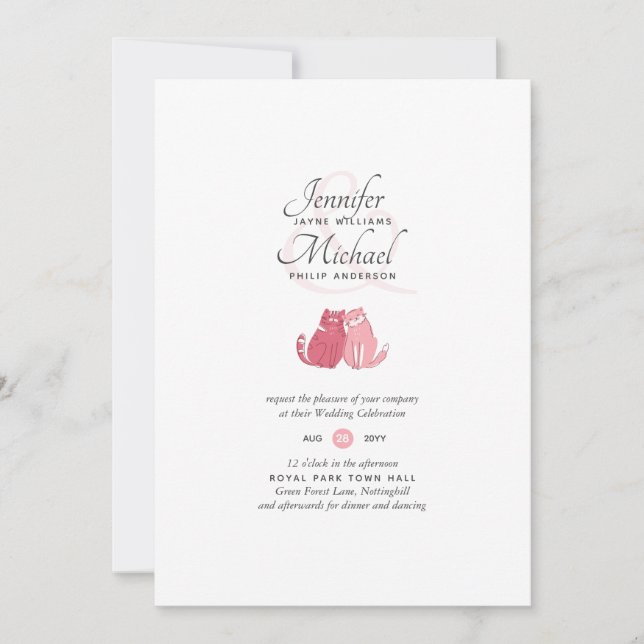 Chats modernes en amour Faire-part de mariage cora (Devant)