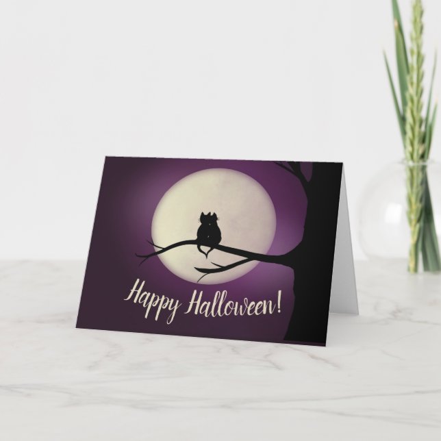 Chats noirs devant la carte Moon Halloween Happy (Devant)