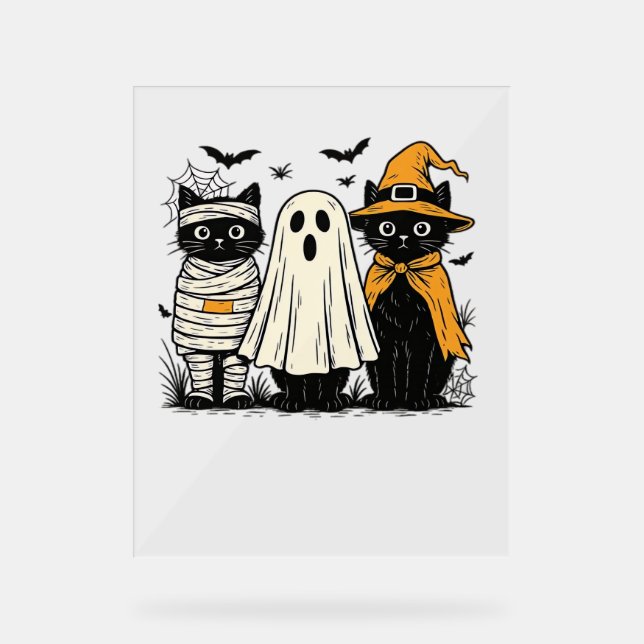 Chats noirs en costumes d'Halloween - Ghost, Witch (Recto)