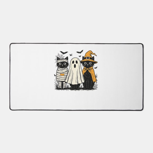 Chats noirs en costumes d'Halloween - Ghost, Witch (Recto)