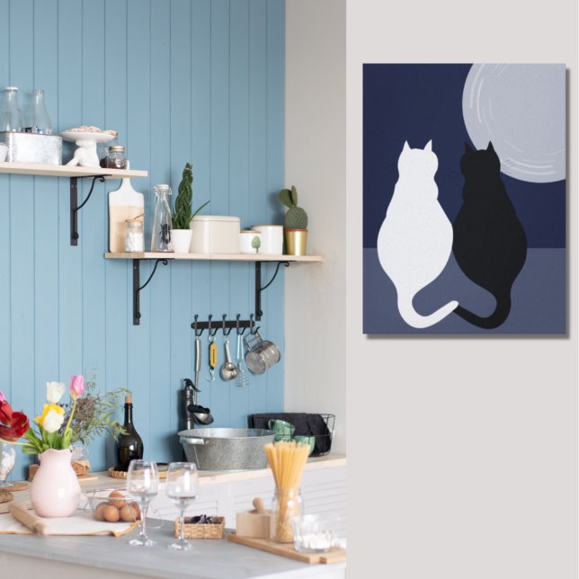 Chats noirs et blancs en toile de Pleine lune Impr (Créateur téléchargé)