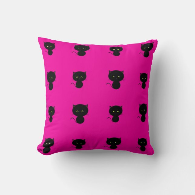 Chats noirs sur Coussin de filles roses chaudes (Recto)