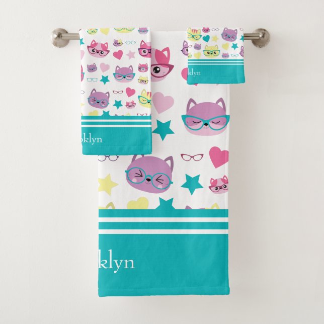 Chats Pastel cool Avec Verres Motif, Turquoise (En situation)