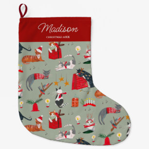 Chats rétro Noël   Vacances   Chaussette