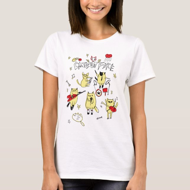 CHATS SUR le T-shirt adapté par bande du FEU (Devant)