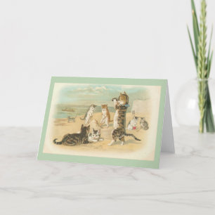 Chats vintages sur la carte de note plage