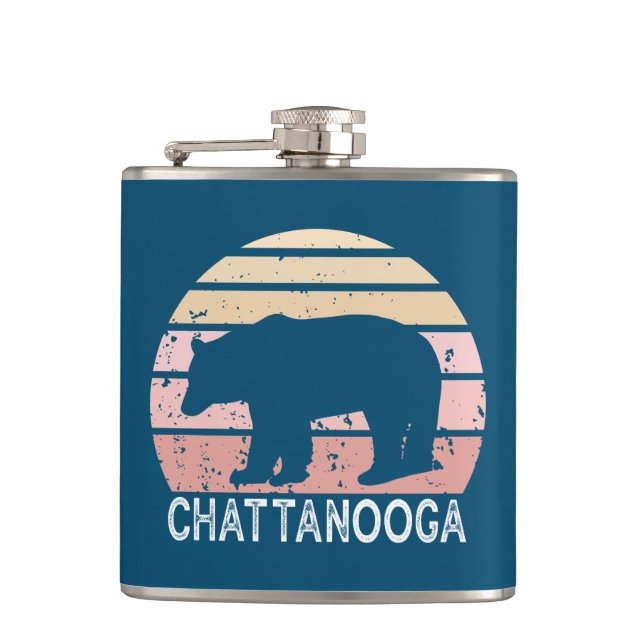 Chattanooga Tennessee Retro Bear Hip Flask (Front)