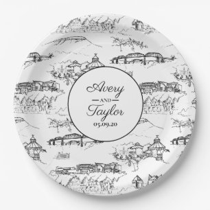 Chattanooga Toile Black and White Bridal Shower Paper Plate