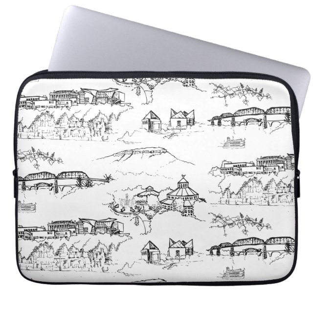 Chattanooga Toile Black and White Laptop Sleeve (Front)