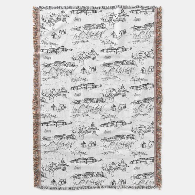 Chattanooga Toile Black and White Throw Blanket (Front Vertical)