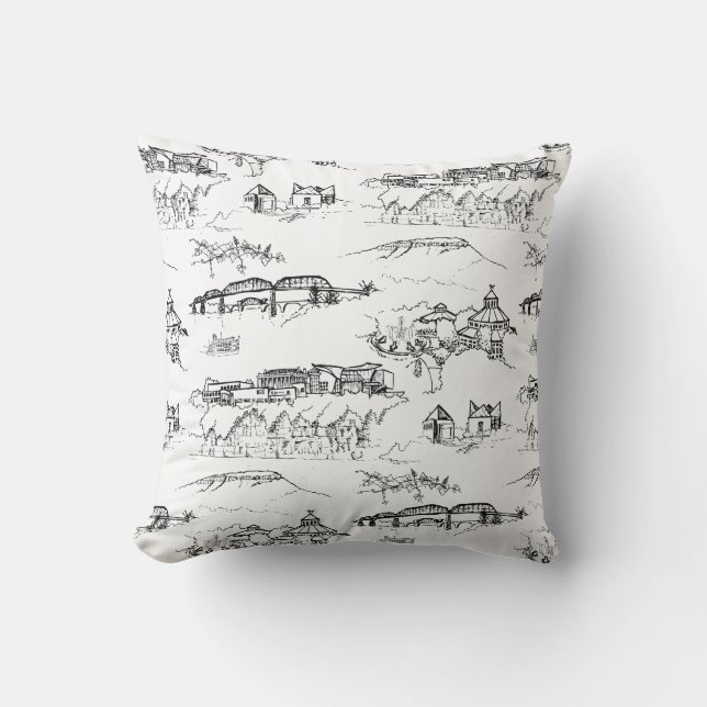 Chattanooga Toile Black and White Throw Pillow (Front)