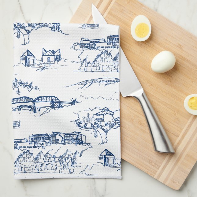Chattanooga Toile Blue Kitchen Towel (Quarter Fold)