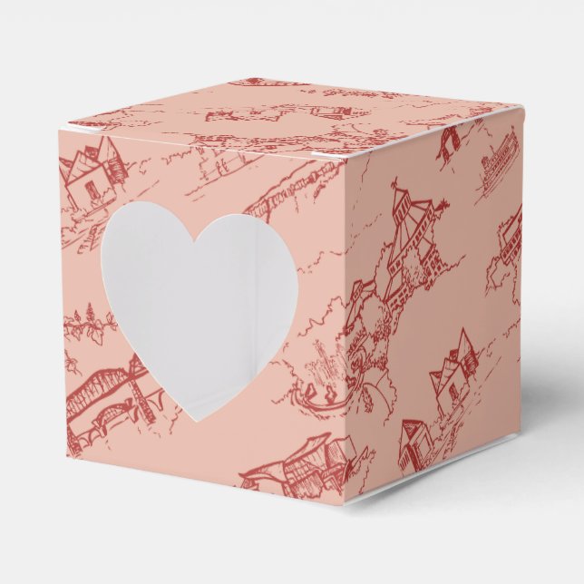 Chattanooga Toile Pink and Red Favor Box (Front Side)