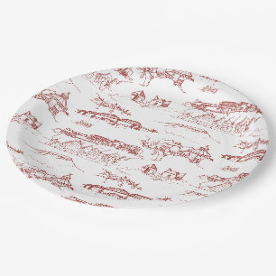 Chattanooga Toile Red and White Paper Plate