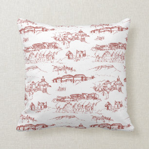 Chattanooga Toile Red and White Throw Pillow