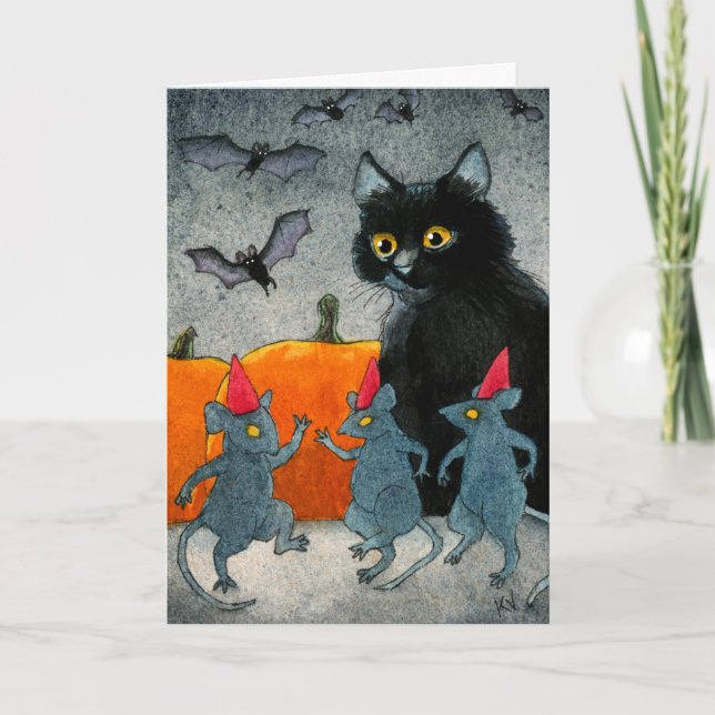 Chatte chat souris chauve citrouille Carte Hallowe (Devant)