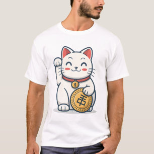 Chatte Maneki Neko Chat T-Shirt Chat Lucky Bon j