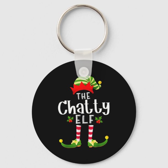Chatty Christmas Elf Matching Pajama X-mas Party  Keychain (Front)