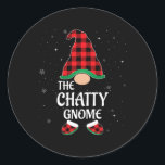Chatty Gnome Buffalo Red Plaid Matching Christmas  Classic Round Sticker<br><div class="desc">Chatty Gnome Buffalo Red Plaid Matching Christmas Pajama</div>