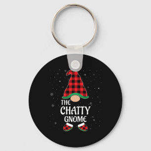 Chatty Gnome Buffalo Red Plaid Matching Christmas Keychain