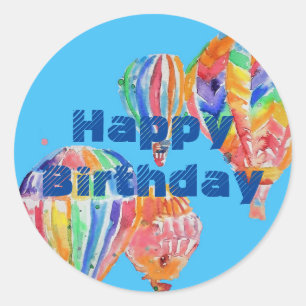 Chaud Air Balloon Aquarelle Boys Sticker Anniversa